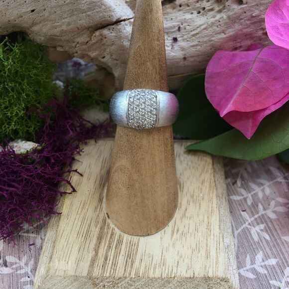 Brushed Platinum Solid Sterling Silver Pave Set Cz Ring Size 7 - Picture 1 of 8